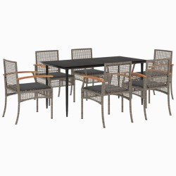 Ensemble à manger de jardin et coussins 7 pcs gris rotin 508445508445