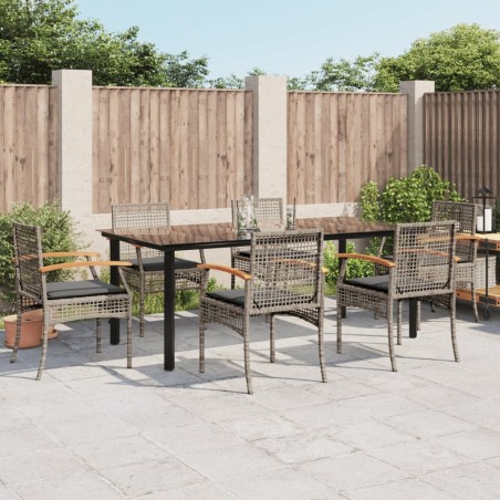 Ensemble à manger de jardin et coussins 7 pcs gris rotin 508446508446
