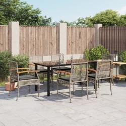 Ensemble à manger de jardin et coussins 7 pcs gris rotin 508448508448