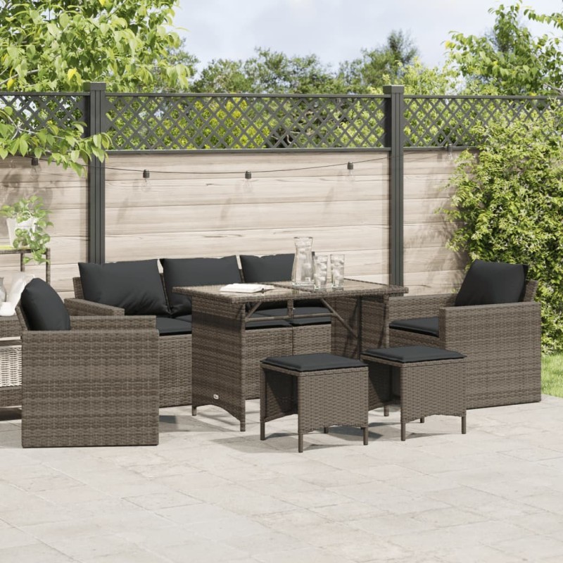 Salon de jardin 6 pcs avec coussins gris résine tressée 508455508455