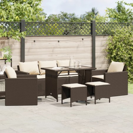Salon de jardin avec coussins 6 pcs marron résine tressée 508456508456
