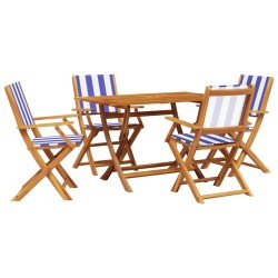Ensemble à manger de jardin 5 pcs bleu blanc tissu bois massif 508515508515