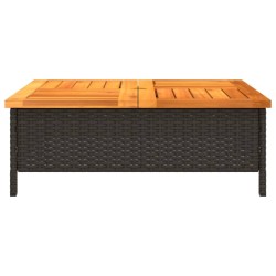 Table de jardin noir 70x70x25 cm résine tressée et bois acacia 508517508517