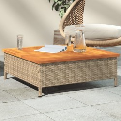 Table de jardin beige 70x70x25 cm résine tressée et bois acacia 508523508523