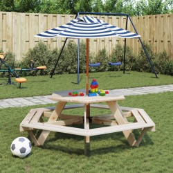 Table de pique-nique pour 6 enfants avec parasol hexagone sapin 508526508526