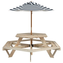 Table de pique-nique pour 6 enfants avec parasol hexagone sapin 508526508526