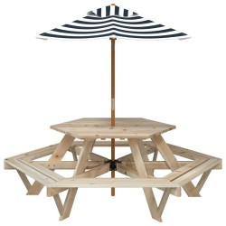Table de pique-nique pour 6 enfants avec parasol hexagone sapin 508526508526