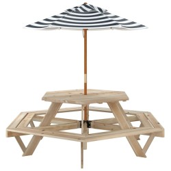 Table de pique-nique pour 6 enfants avec parasol hexagone sapin 508526508526