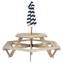 Table de pique-nique pour 6 enfants avec parasol hexagone sapin 508526508526