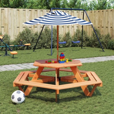 Table de pique-nique pour 6 enfants avec parasol hexagone sapin 508528508528