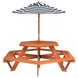 Table de pique-nique pour 6 enfants avec parasol hexagone sapin 508528508528