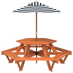 Table de pique-nique pour 6 enfants avec parasol hexagone sapin 508528508528