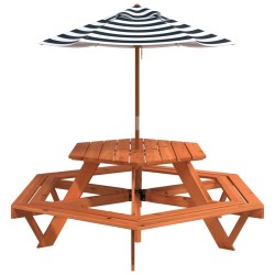 Table de pique-nique pour 6 enfants avec parasol hexagone sapin 508528508528