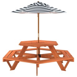 Table de pique-nique pour 6 enfants avec parasol hexagone sapin 508528508528