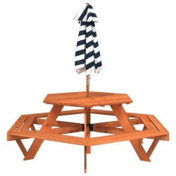 Table de pique-nique pour 6 enfants avec parasol hexagone sapin 508528508528