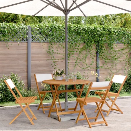 Ensemble à manger de jardin 5 pcs blanc crème tissu bois massif 508531508531