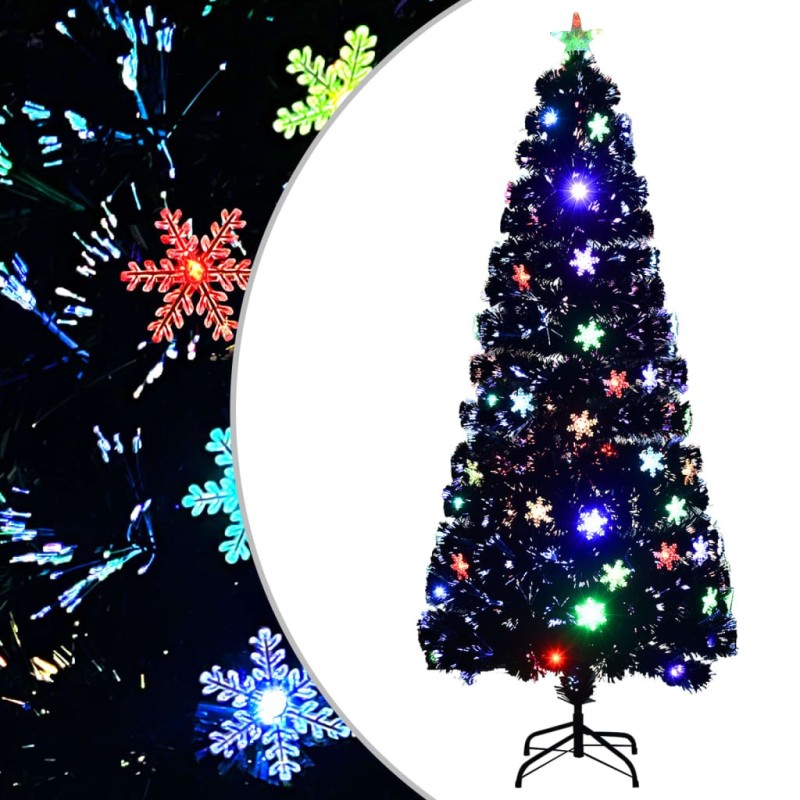 Sapin de Noël et flocons de neige LED Noir 180 cm Fibre optique 508579508579