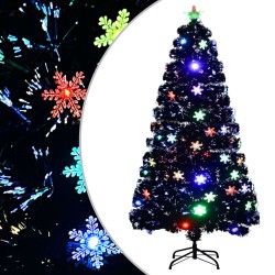 Sapin de Noël et flocons de neige LED Noir 120 cm Fibre optique 508580508580