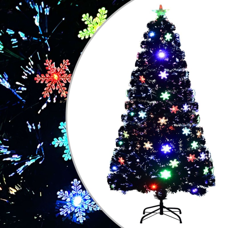 Sapin de Noël et flocons de neige LED Noir 120 cm Fibre optique 508580508580
