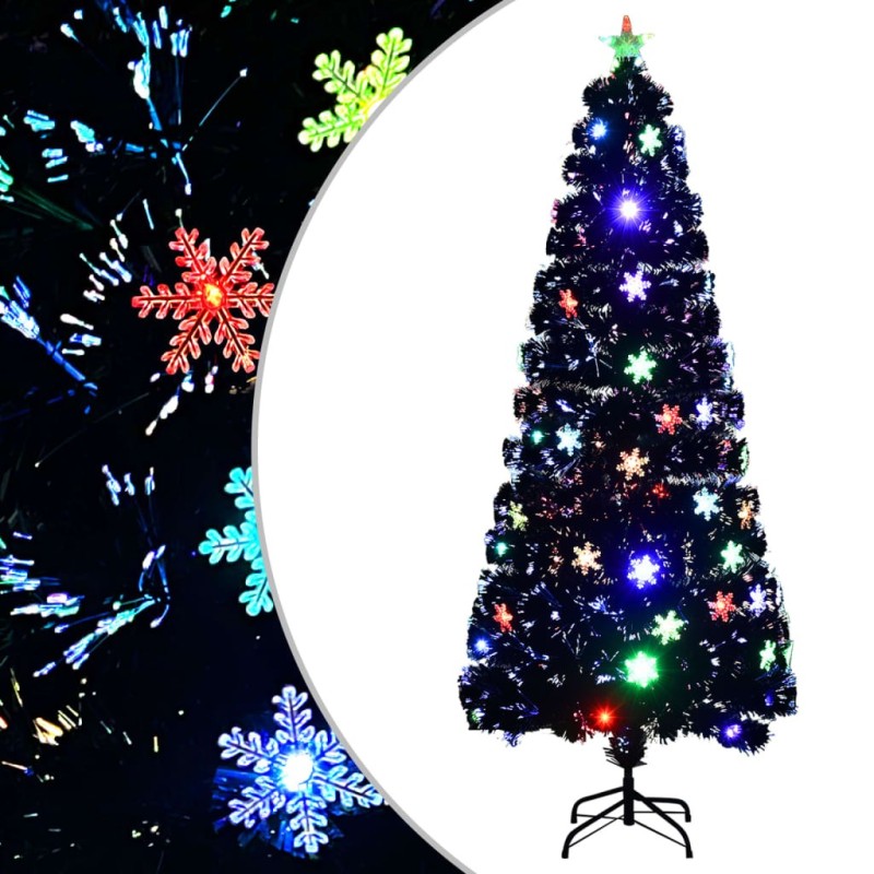 Sapin de Noël et flocons de neige LED Noir 210 cm Fibre optique 508582508582