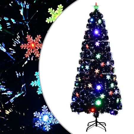 Sapin de Noël et flocons de neige LED Noir 210 cm Fibre optique 508582508582