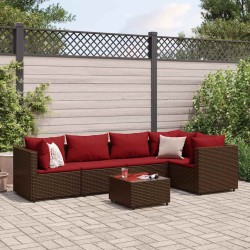 Salon de jardin 6 pcs avec coussins Marron Résine tressée 508670508670