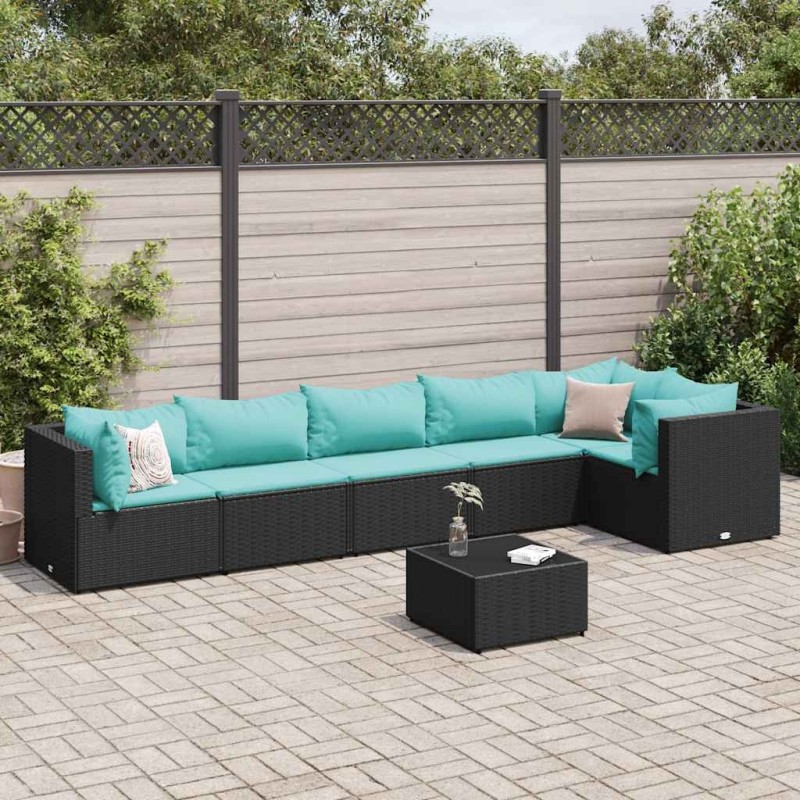 Salon de jardin 7 pcs avec coussins Noir Résine tressée 508671508671