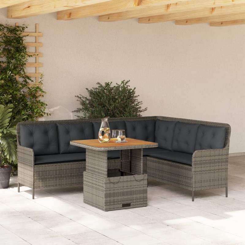 Salon de jardin 2 pcs avec coussins Gris Résine tressée 508674508674