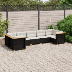 Salon de jardin 7 pcs avec coussins noir résine tressée 508685508685
