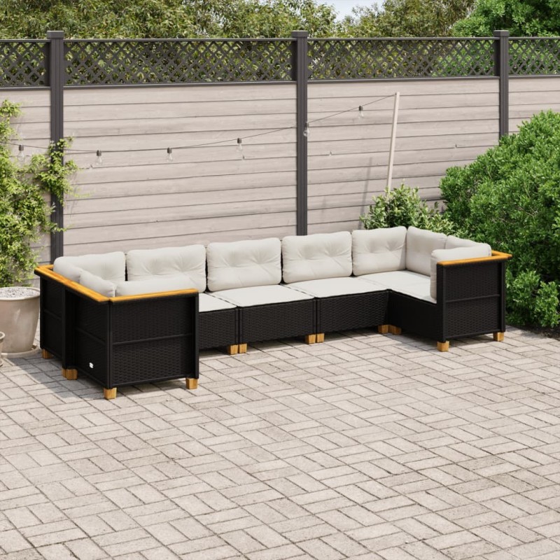 Salon de jardin 7 pcs avec coussins noir résine tressée 508685508685