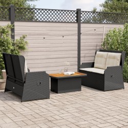 Salon de jardin 3 pcs avec coussins Noir Résine tressée 508689508689