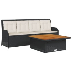 Salon de jardin 3 pcs avec coussins noir résine tressée 508690508690