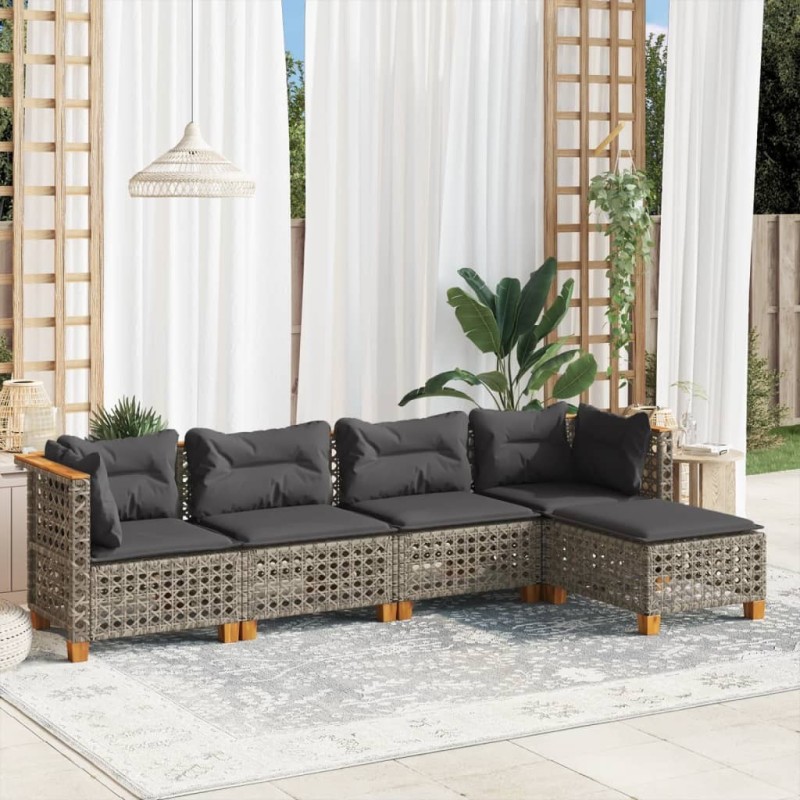 Salon de jardin 5 pcs avec coussins gris résine tressée 508695508695