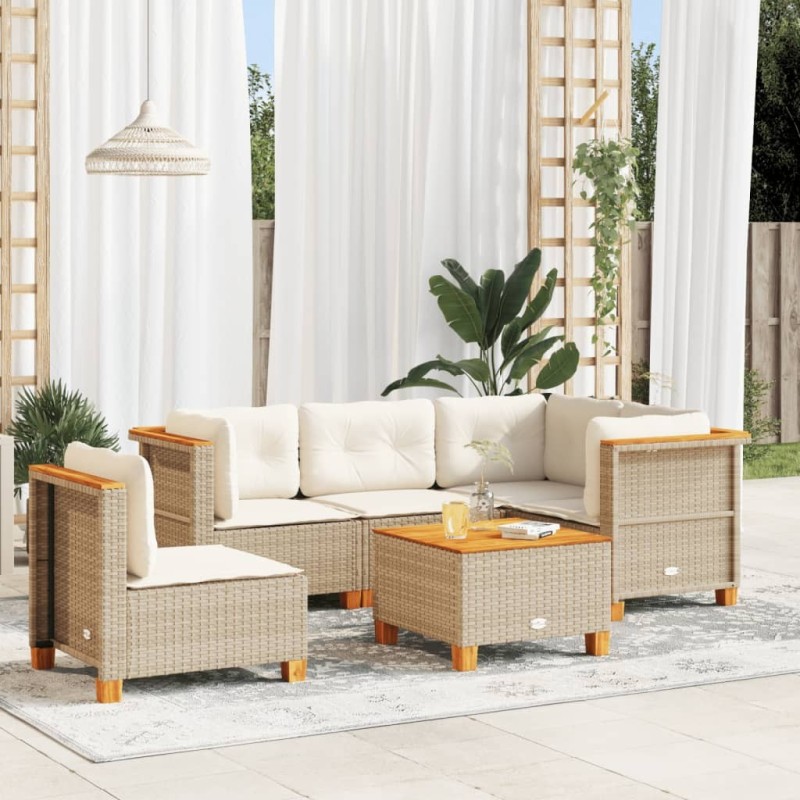Salon de jardin avec coussins 6 pcs beige résine tressée 508700508700