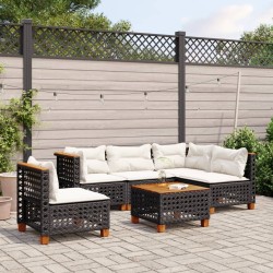 Salon de jardin 6 pcs avec coussins noir résine tressée 508701508701