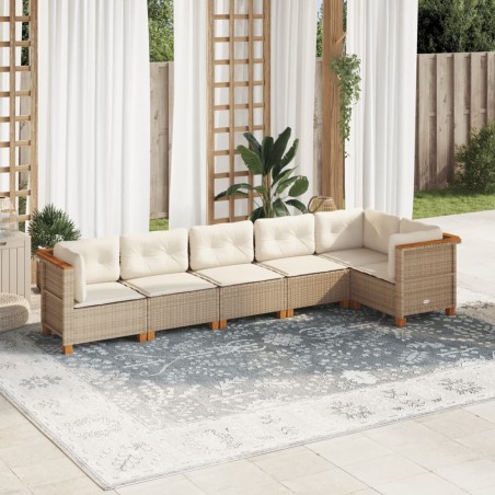 Salon de jardin avec coussins 6 pcs beige résine tressée 508704508704