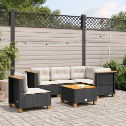Salon de jardin 6 pcs avec coussins noir résine tressée 508707508707