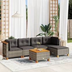 Salon de jardin 6 pcs avec coussins gris résine tressée 508712508712