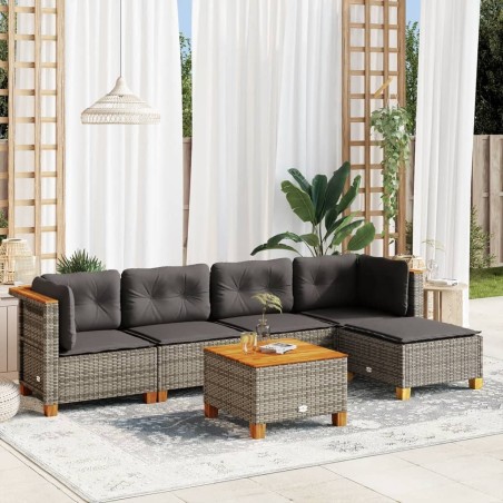 Salon de jardin 6 pcs avec coussins gris résine tressée 508712508712