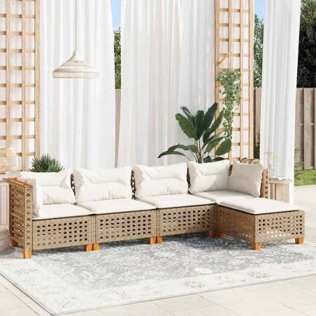 Salon de jardin avec coussins 5 pcs beige résine tressée 508714508714