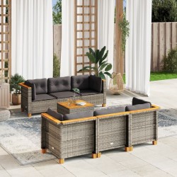 Salon de jardin avec coussins 7 pcs gris résine tressée 508718508718