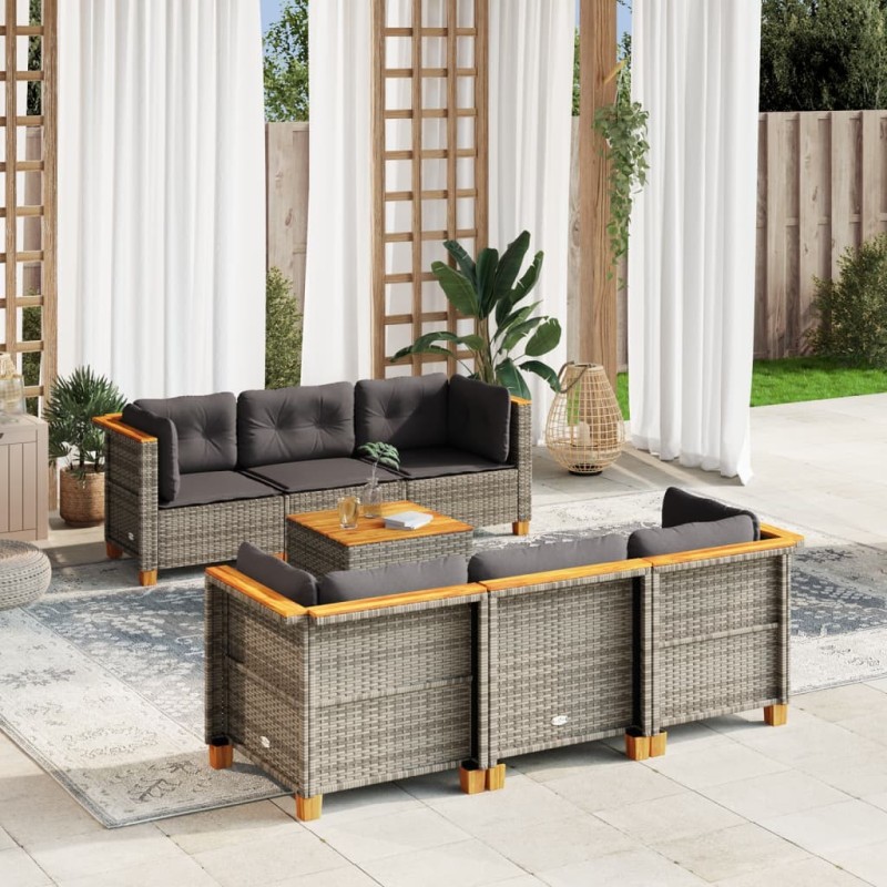 Salon de jardin avec coussins 7 pcs gris résine tressée 508718508718