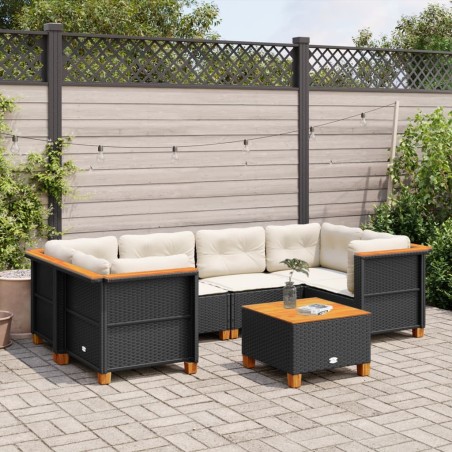 Salon de jardin 7 pcs avec coussins noir résine tressée 508720508720