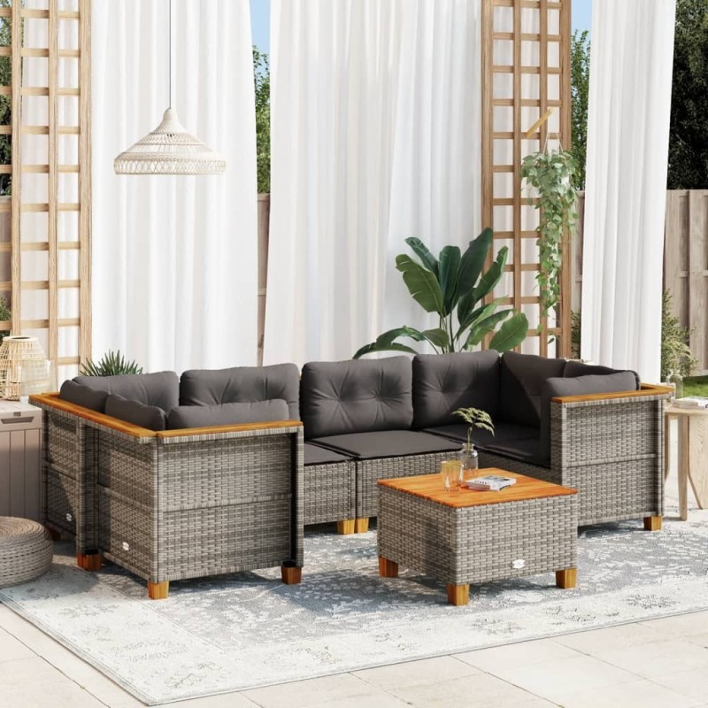 Salon de jardin avec coussins 7 pcs gris résine tressée 508721508721