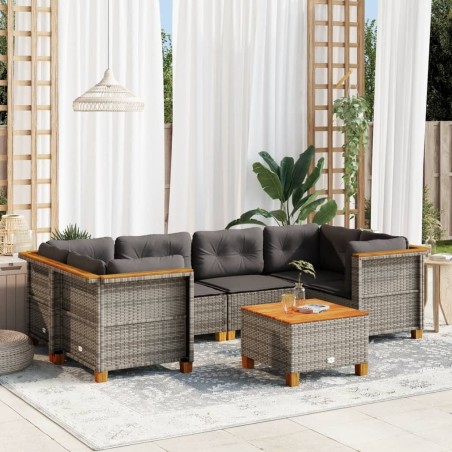 Salon de jardin avec coussins 7 pcs gris résine tressée 508721508721