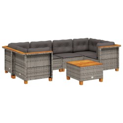 Salon de jardin avec coussins 7 pcs gris résine tressée 508721508721