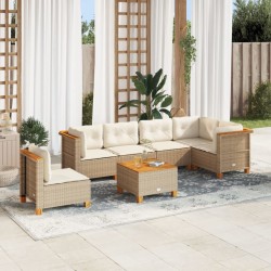 Salon de jardin avec coussins 7 pcs beige résine tressée 508722508722