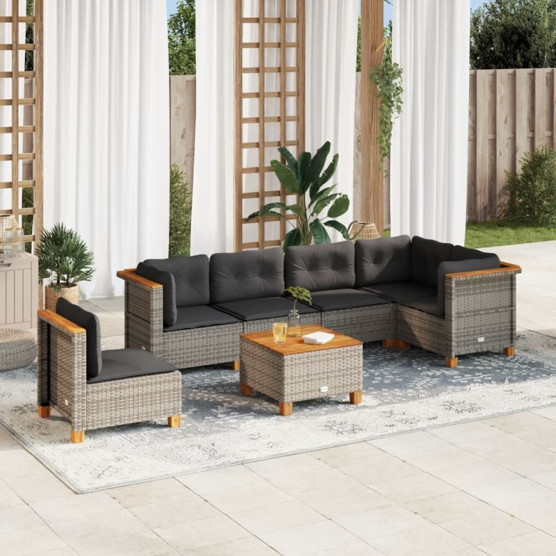 Salon de jardin avec coussins 7 pcs gris résine tressée 508723508723