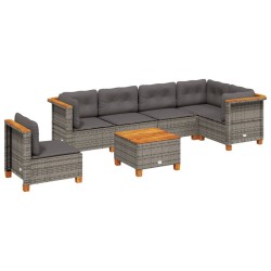 Salon de jardin avec coussins 7 pcs gris résine tressée 508723508723
