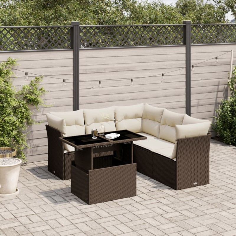 Salon de jardin avec coussins 6 pcs marron résine tressée 508731508731